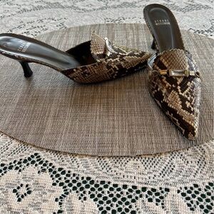 Stuart Weitzman Snake Print Mules with Buckle Detail